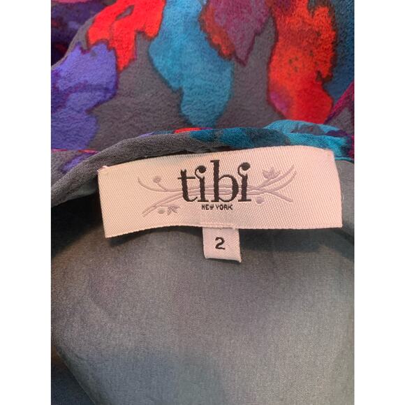 Tibi silk blue abstract print draped sleeveless dress size 2 - Picture 3 of 11